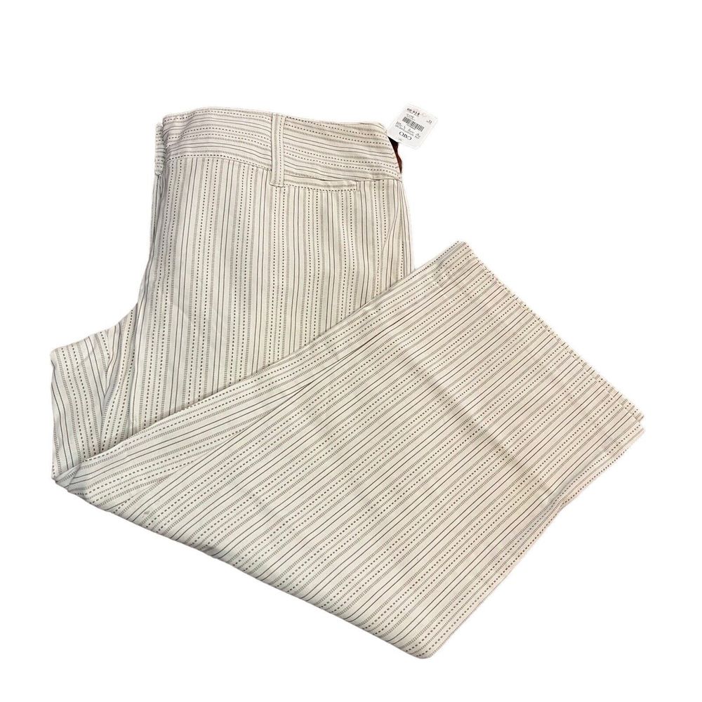 CATO‎ Women 12 Ivory Brown Striped Capri Pants Button Casual Office Business